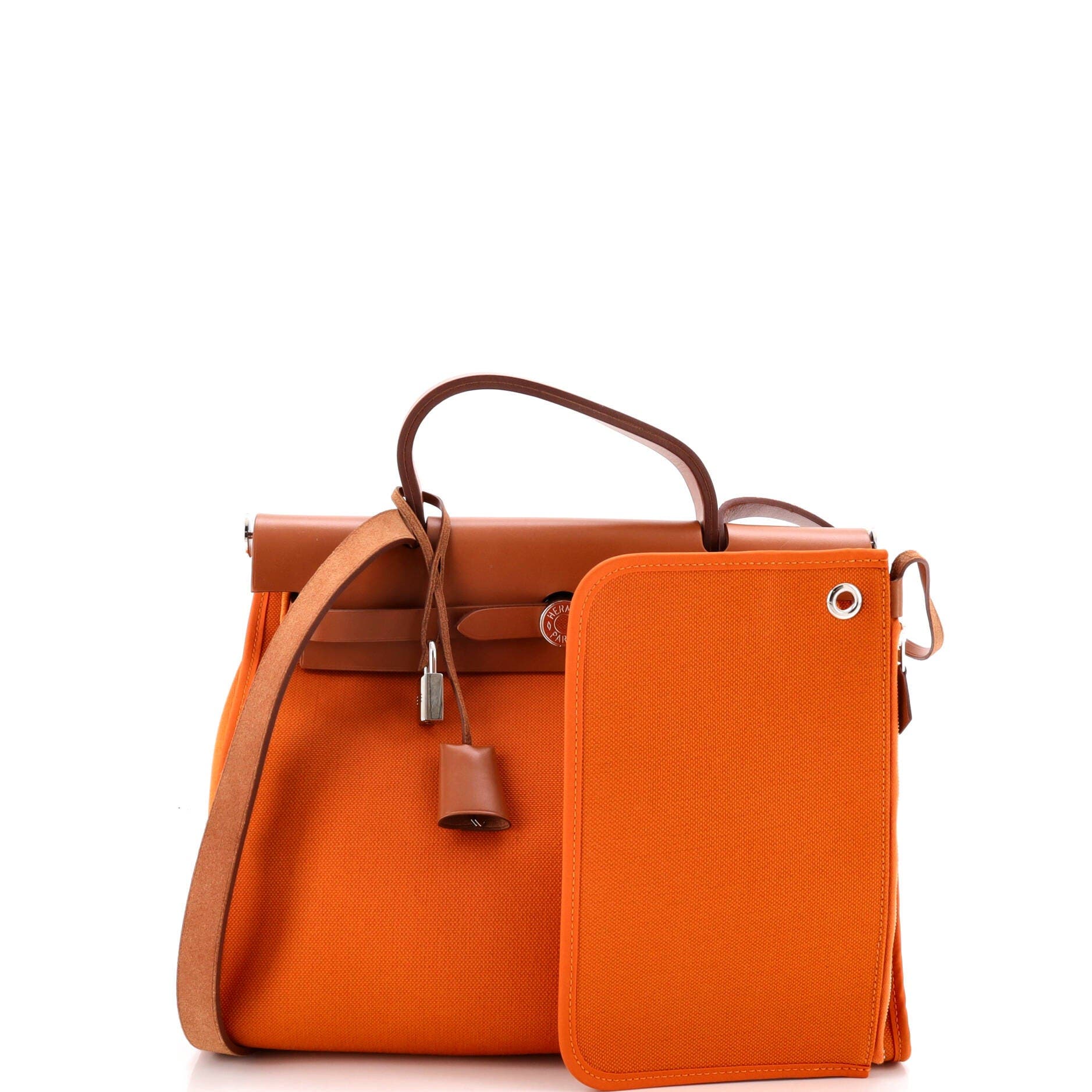 Pre-Owned Hermes Herbag Zip Leather and Toile 31, Alternate, color, Abricot