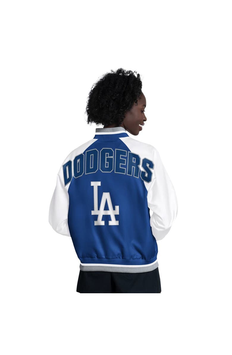 STARTER Women's Starter White/Royal Los Angeles Dodgers Blitz Varsity Raglan Full-Snap Satin Jacket, Alternate, color, White