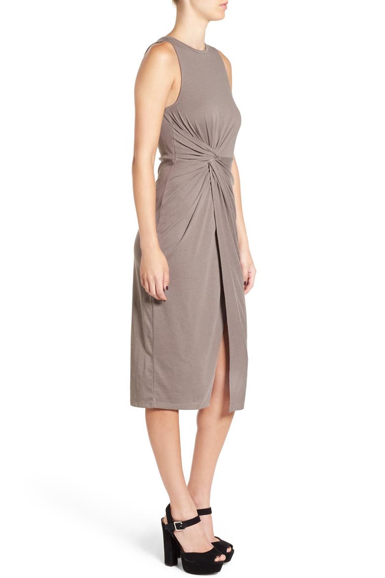 Knot Detail Midi Dress, Alternate, color, TAN DUSK