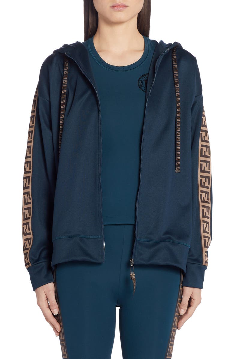 Fendi FF Logo Hooded Jersey Jacket, Main, color, 