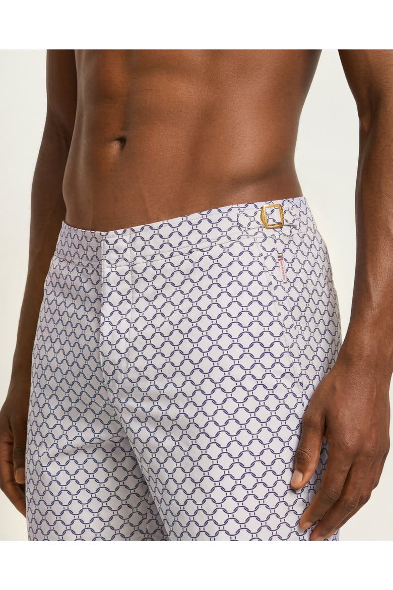 Bulldog Mid-Length Jacquard Printed Swim Shorts, Alternate, color, WHITE SAND/NIGHT IRIS