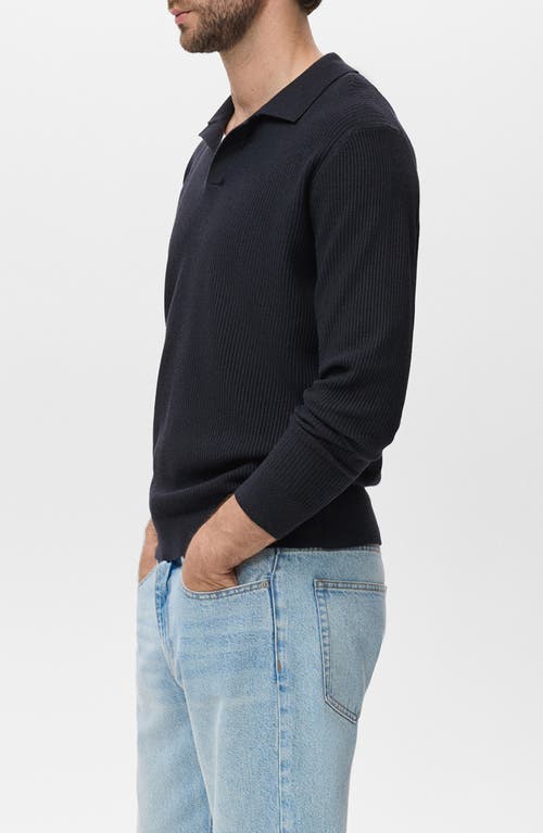 Mango Johnny Collar Rib Polo Sweater In Blue