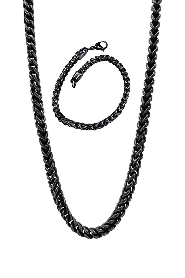 Men's Wheat Chain Necklace & Bracelet Set, Main, color, SILVER