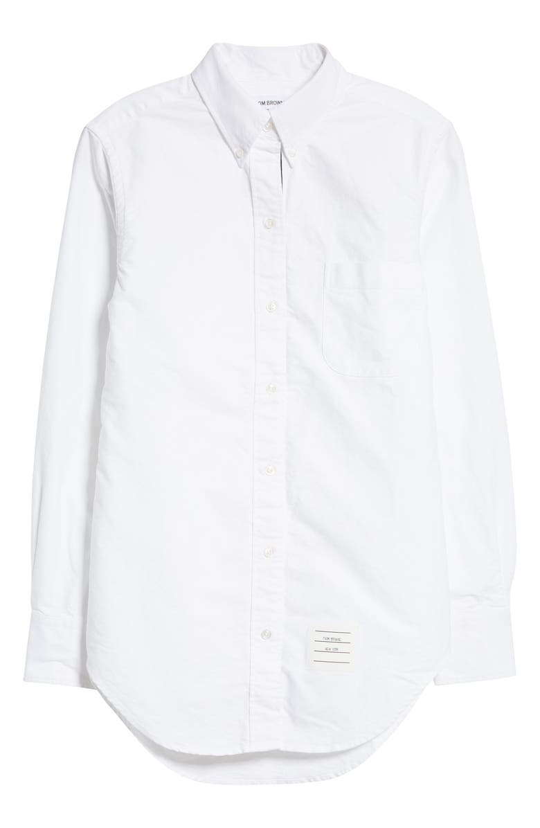 Thom Browne Classic Point Collar Long Sleeve Cotton Blouse, Alternate, color, White