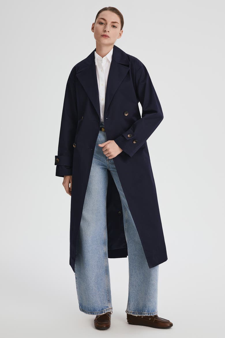 Maxi Oversized Trench Coat, Alternate, color, Navy