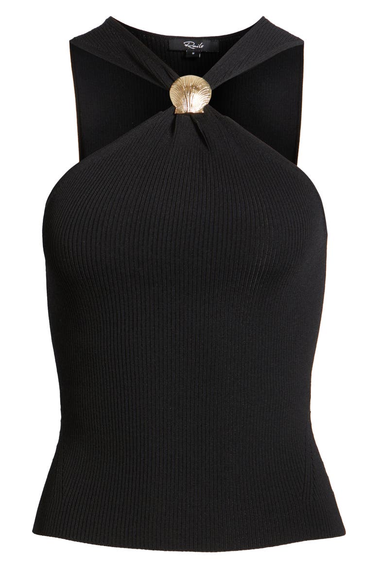Senna Metal Accent Rib Halter Top, Alternate, color, BLACK