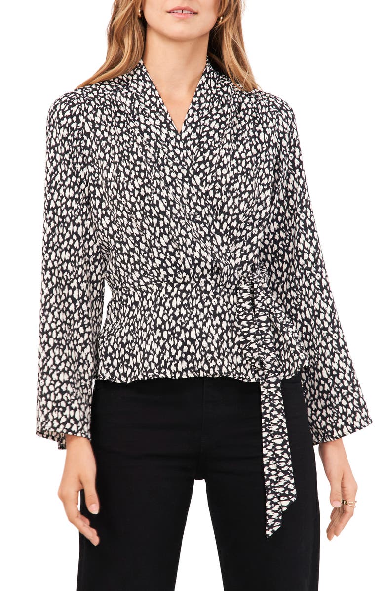 Vince Camuto Animal Print Faux Wrap Top, Main, color,