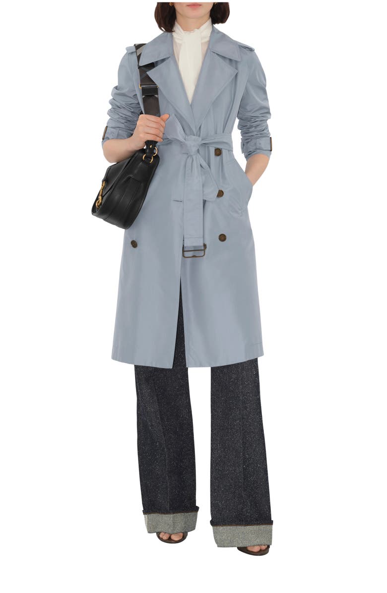 Burberry Long Silk Trench Coat, Main, color, Gale
