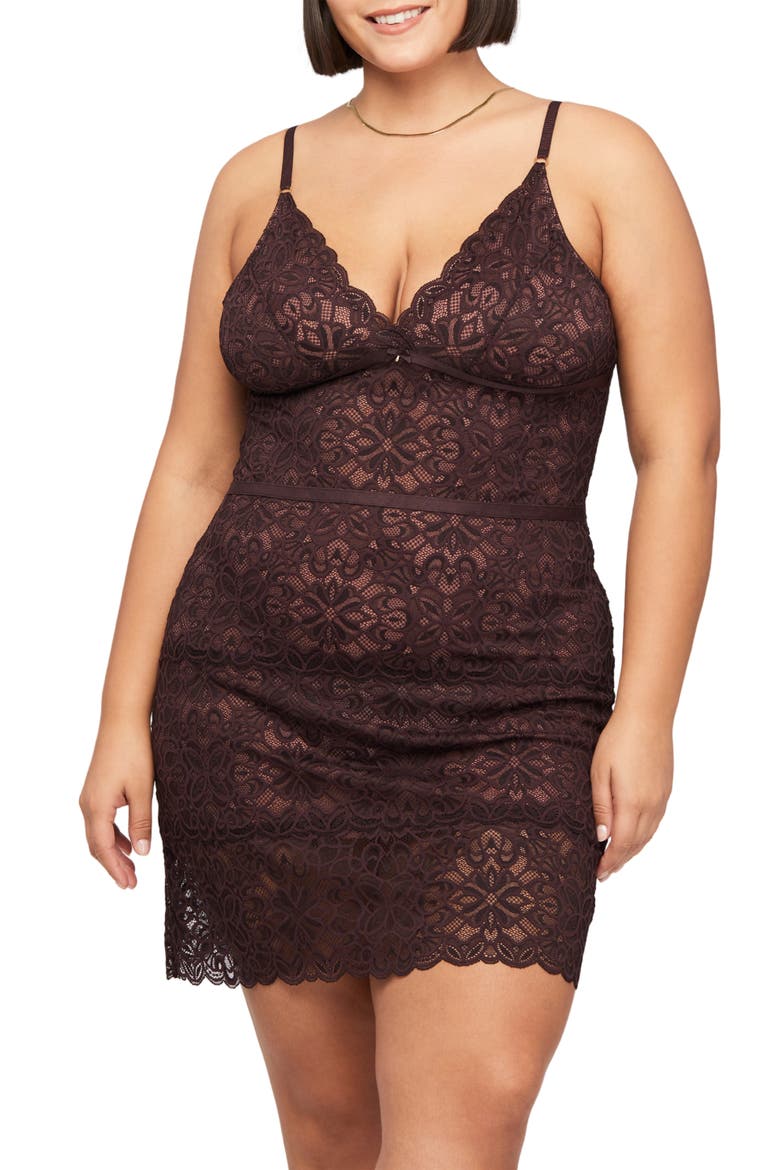 Lace Chemise & Thong Set, Alternate, color, COCOA/ PECAN