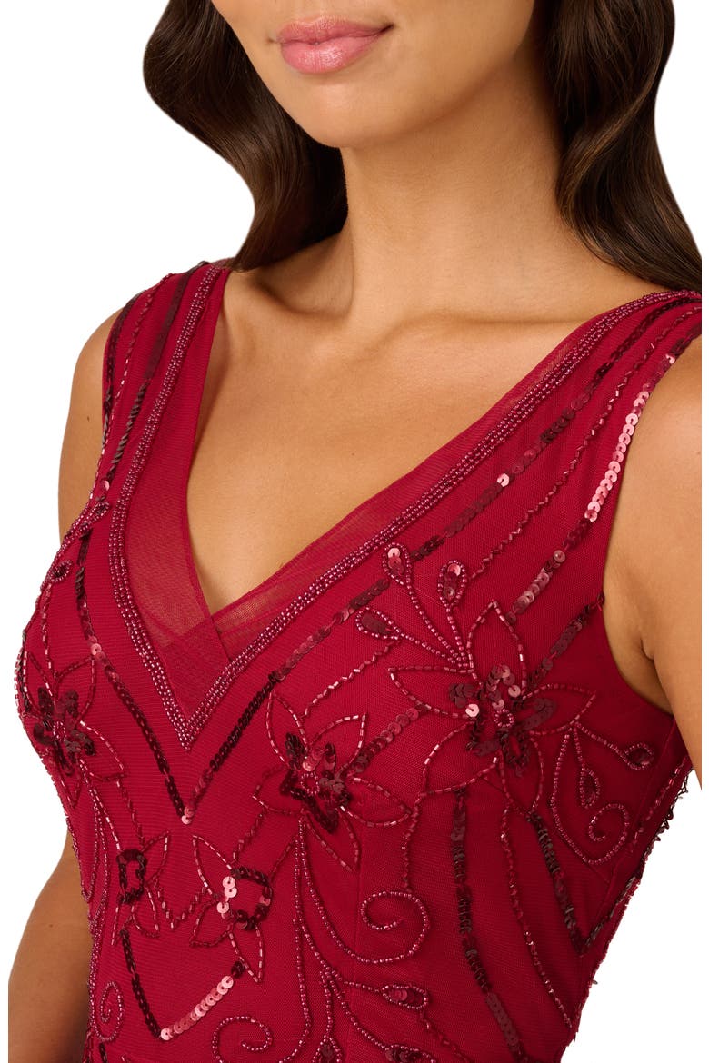 Embellished Mesh Cocktail Dress, Alternate, color, CRANBERRY