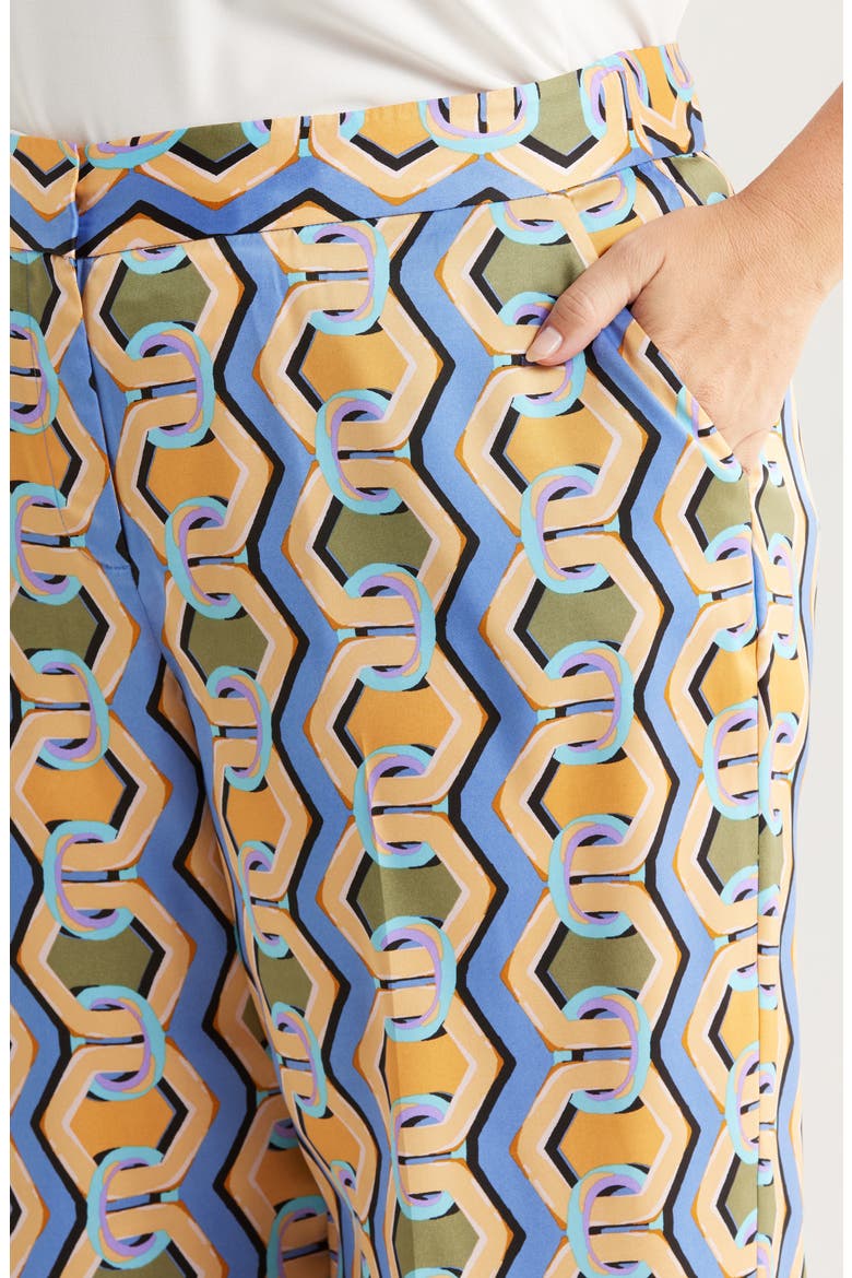 Geo Print Satin Wide Leg Pants, Alternate, color, BLUE CHAINS