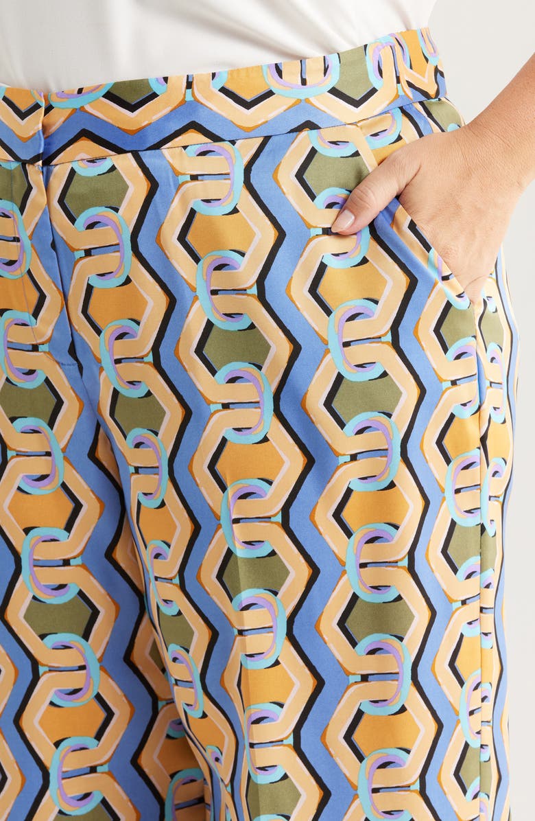 Tahari ASL Geo Print Satin Wide Leg Pants, Alternate, color, Blue Chains