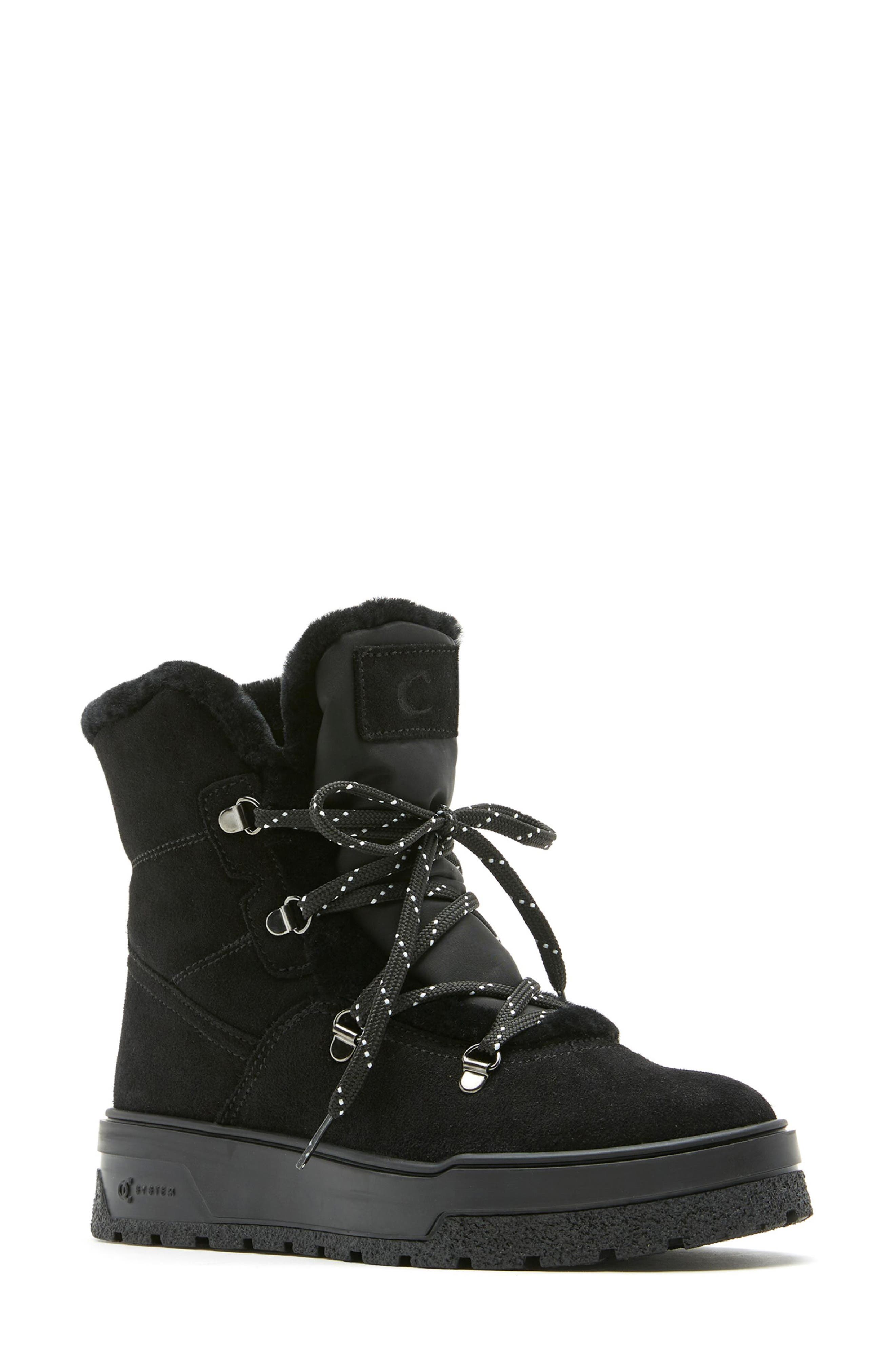 Excellent Waterproof Boot with Genuine Shearling Trim, Main, color, BLACK SUEDE