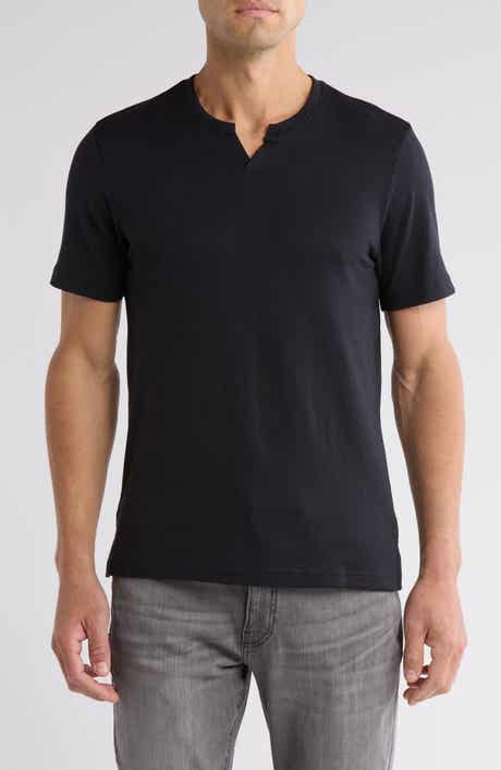 NORDSTROM RACK Cotton & Linen Blend Notch Neck Tee