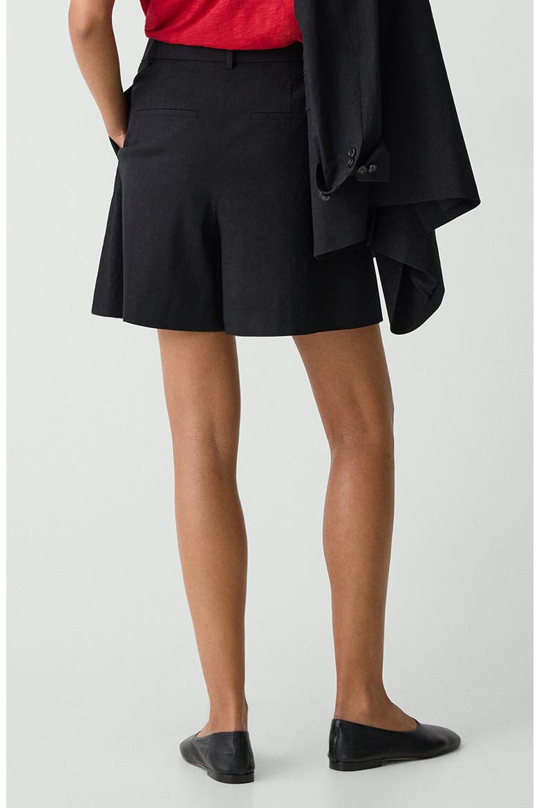 Pleated Linen Blend Shorts, Alternate, color, BLACK