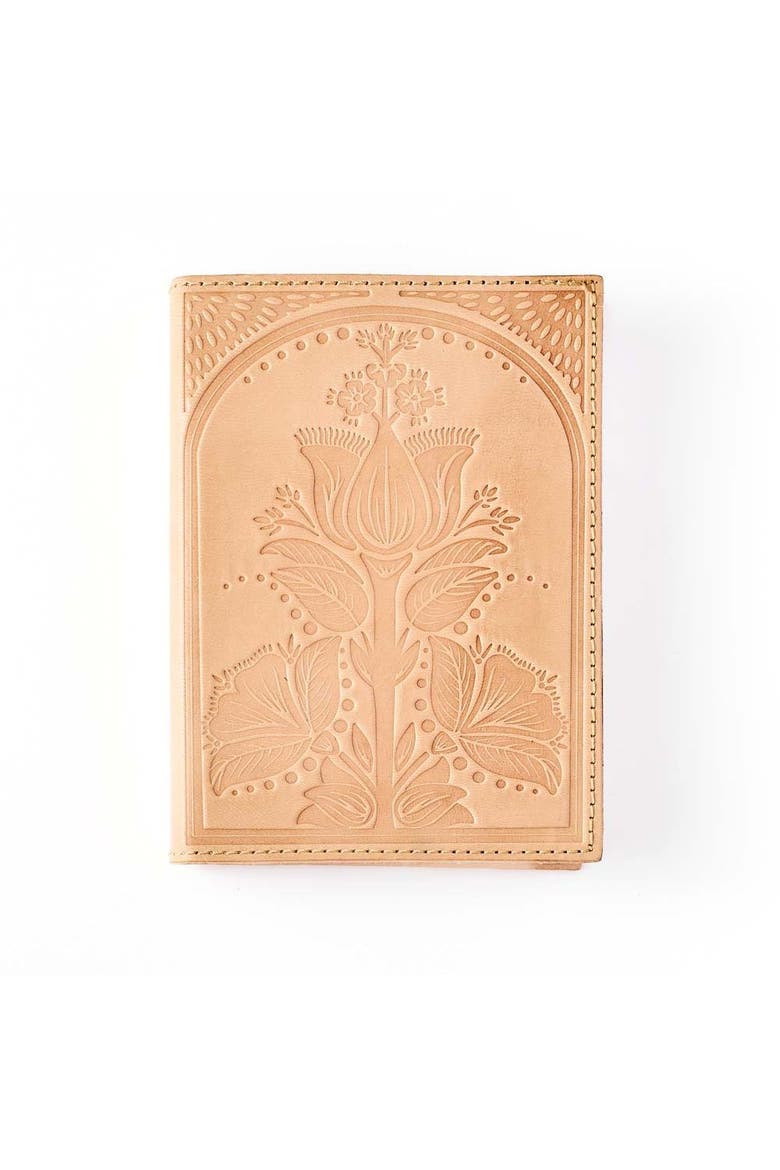 Embossed Neutral Leather Floral 5x7 Journal, Main, color, Brown