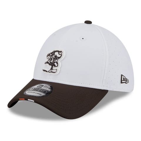 Men's New Era  White/Brown Cleveland Browns 2025 NFL Training Camp Throwback Logo 39THIRTY Flex Hat