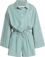 Faithfull the Brand Freja Stripe Long Sleeve Stretch Cotton Playsuit