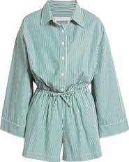 Faithfull the Brand Freja Stripe Long Sleeve Stretch Cotton Playsuit