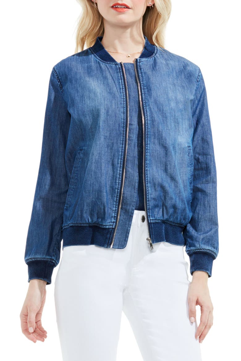 Washed Denim Bomber Jacket, Main, color, AUTHENTIC