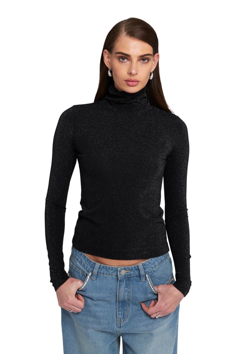 Knit Turtleneck Top Solid, Main, color, Sparkle Black