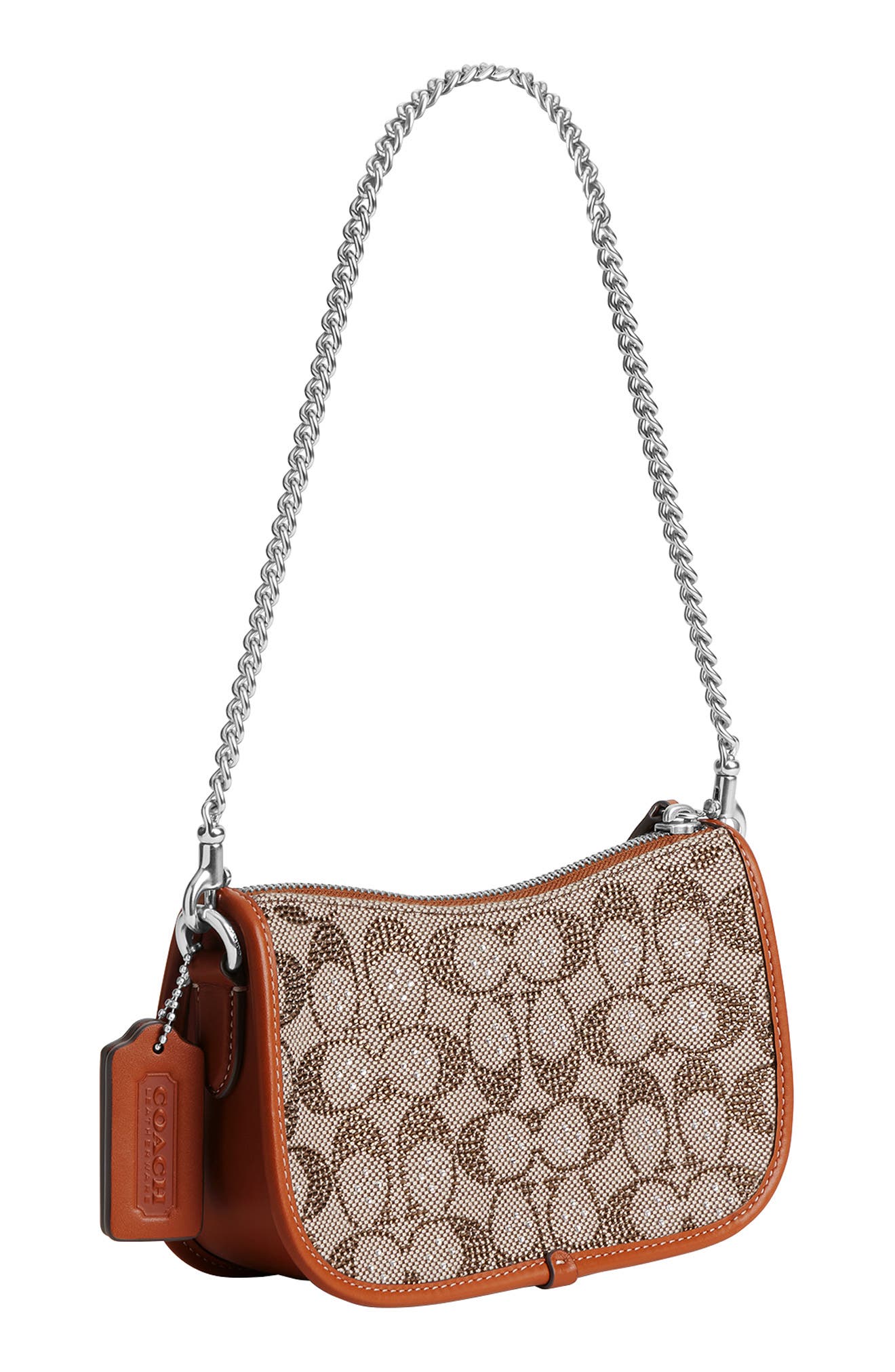 COACH Swinger Crystal Signature Jacquard & Leather Shoulder Bag, Alternate, color, Lh/Burnished Amber