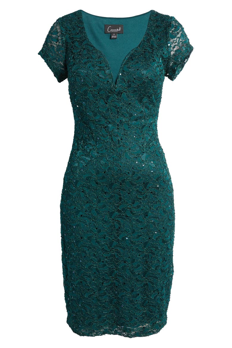 Sweetheart Neck Sequin Lace Cocktail Dress, Alternate, color, HUNTER