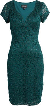 Connected Apparel Sweetheart Neck Sequin Lace Cocktail Dress