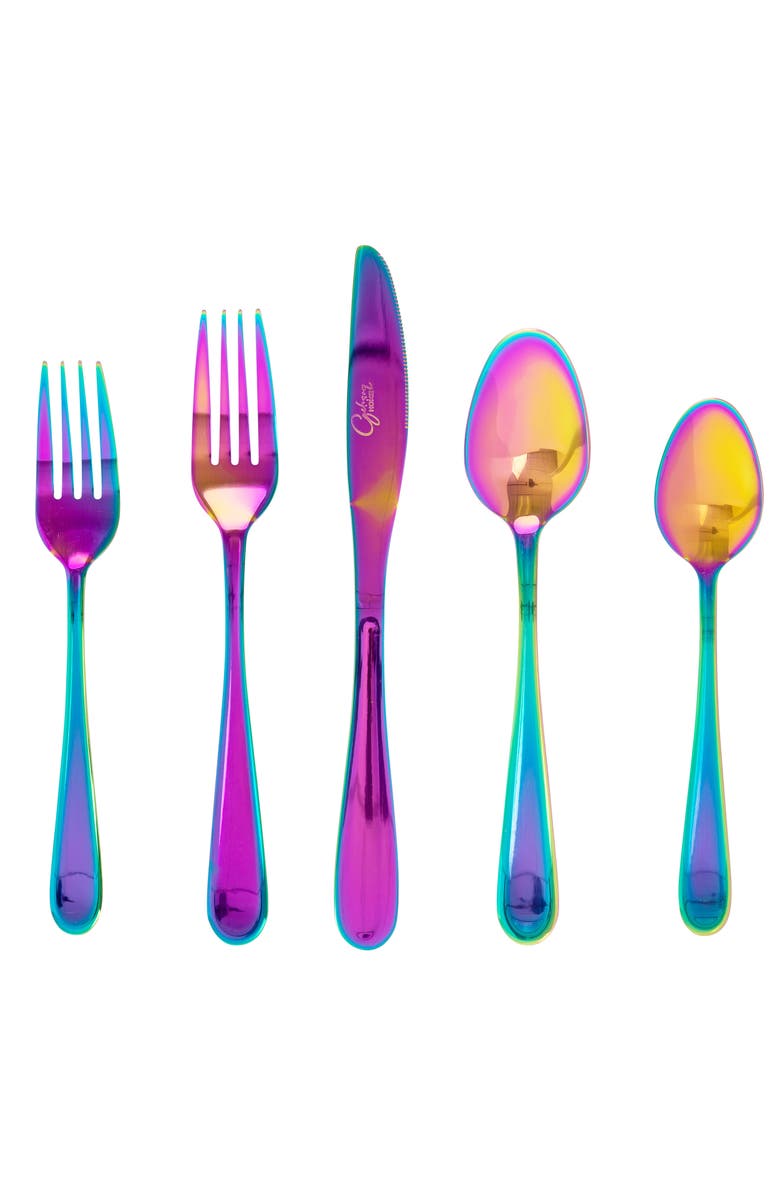 Gibson Home Stravidia 20 Piece Flatware set in Rainbow Stainless Steel, Main, color, Rainbow