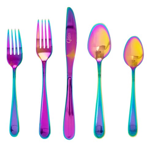 Stravidia 20 Piece Flatware set in Rainbow Stainless Steel