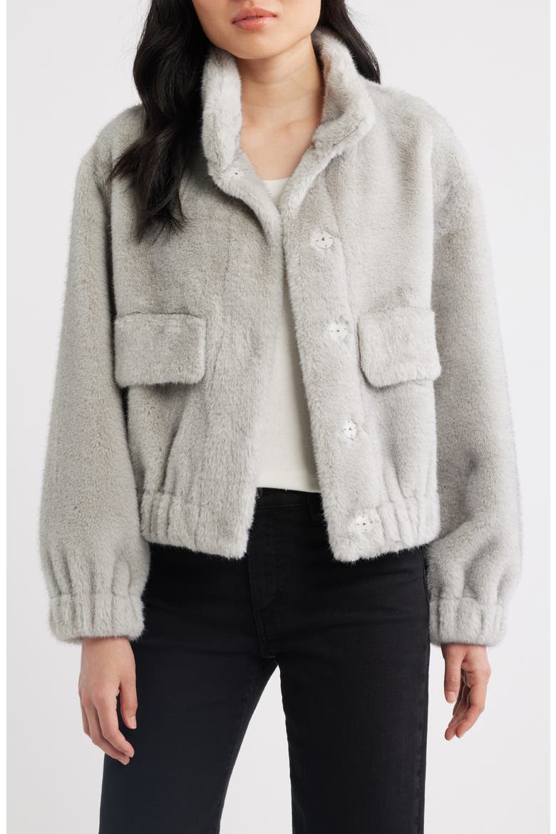 Faux Fur Bomber Jacket, Main, color, MOONSTONE