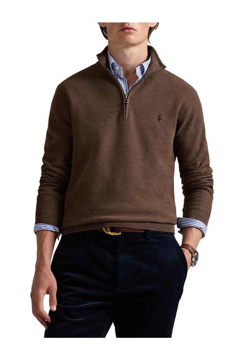 Pima Cotton 1/2-Zip Sweater, Main, color, NUTMEG BROWN HEATHER