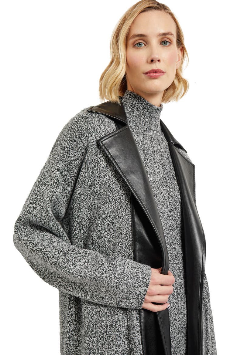 Tweed Mixed Media Belted Sweater Coat, Alternate, color, BLACK/NEW IVORY