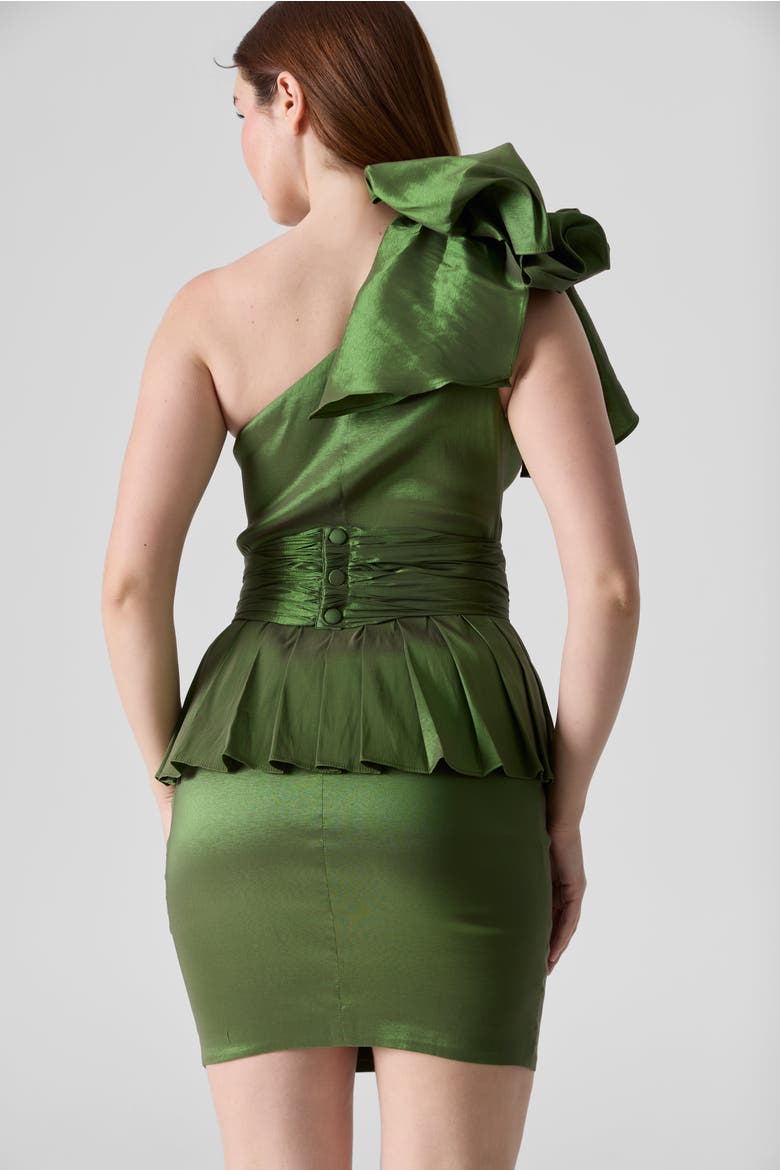 One Shoulder Belted Short Dress, Alternate, color, Green