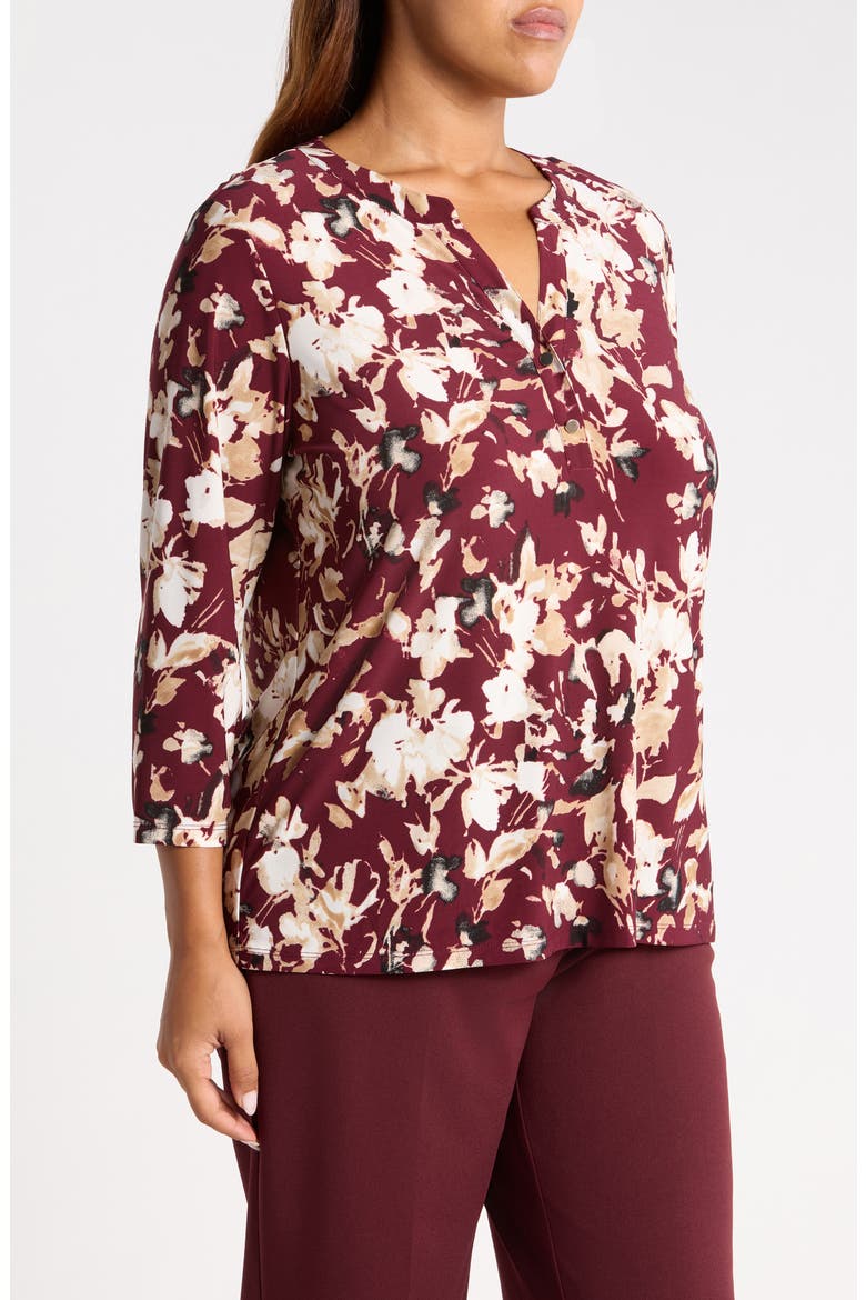 Woodblock Texture Three-Quarter Sleeve Henley Top, Alternate, color, BAROLO MULTI