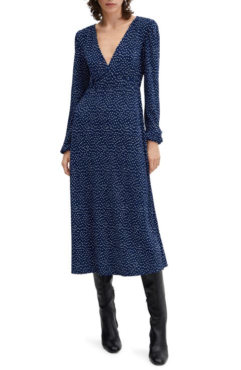 Polka Dot Long Sleeve Midi Dress