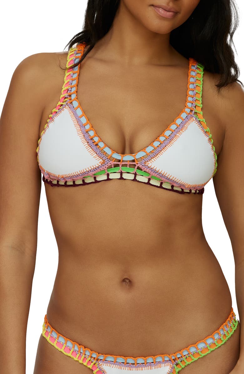 PQ SWIM Colorful Whipstitch Trim Triangle Bikini Top, Main, color,