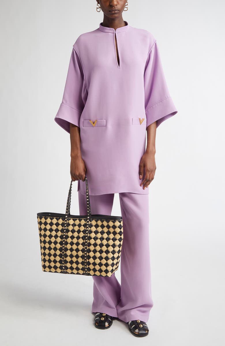 Valentino Garavani V-Detail Crepe Couture Tunic Top, Alternate, color, Soft Wisteria