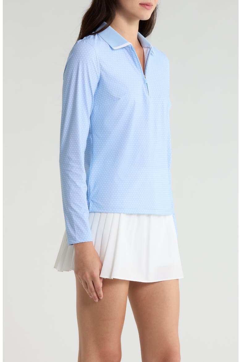 Geo 2 Silky Tech Long Sleeve Polo, Alternate, color, SKY / SNOW