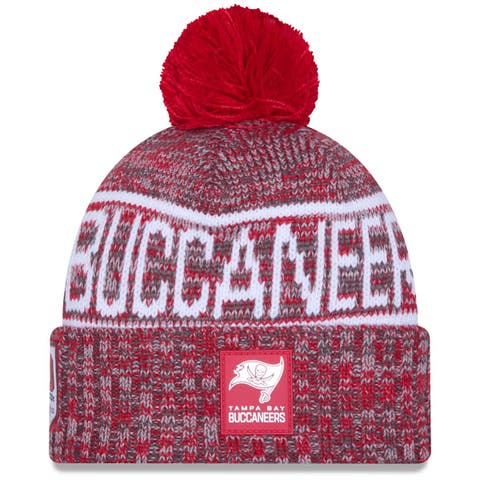 Men's New Era Red Tampa Bay Buccaneers 2025 Sideline Cold Weather Cuffed Knit Hat with Pom