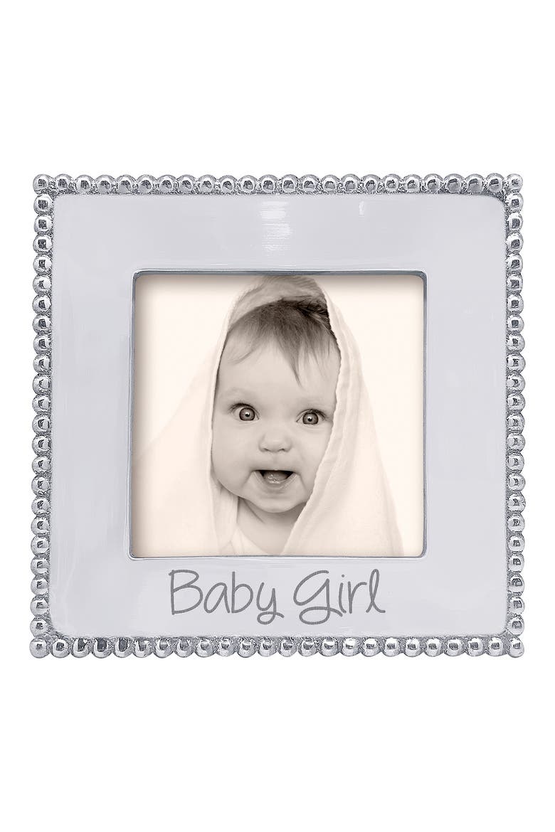 Beaded Baby Girl Recycled Aluminum Picture Frame, Main, color, SILVER