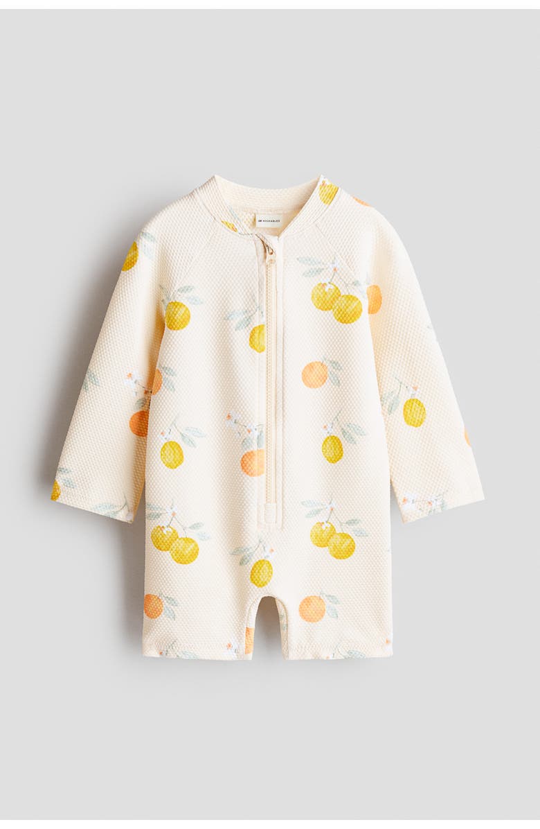 H&M Upf 50 Swimsuit, Main, color, Light Beige/Lemons