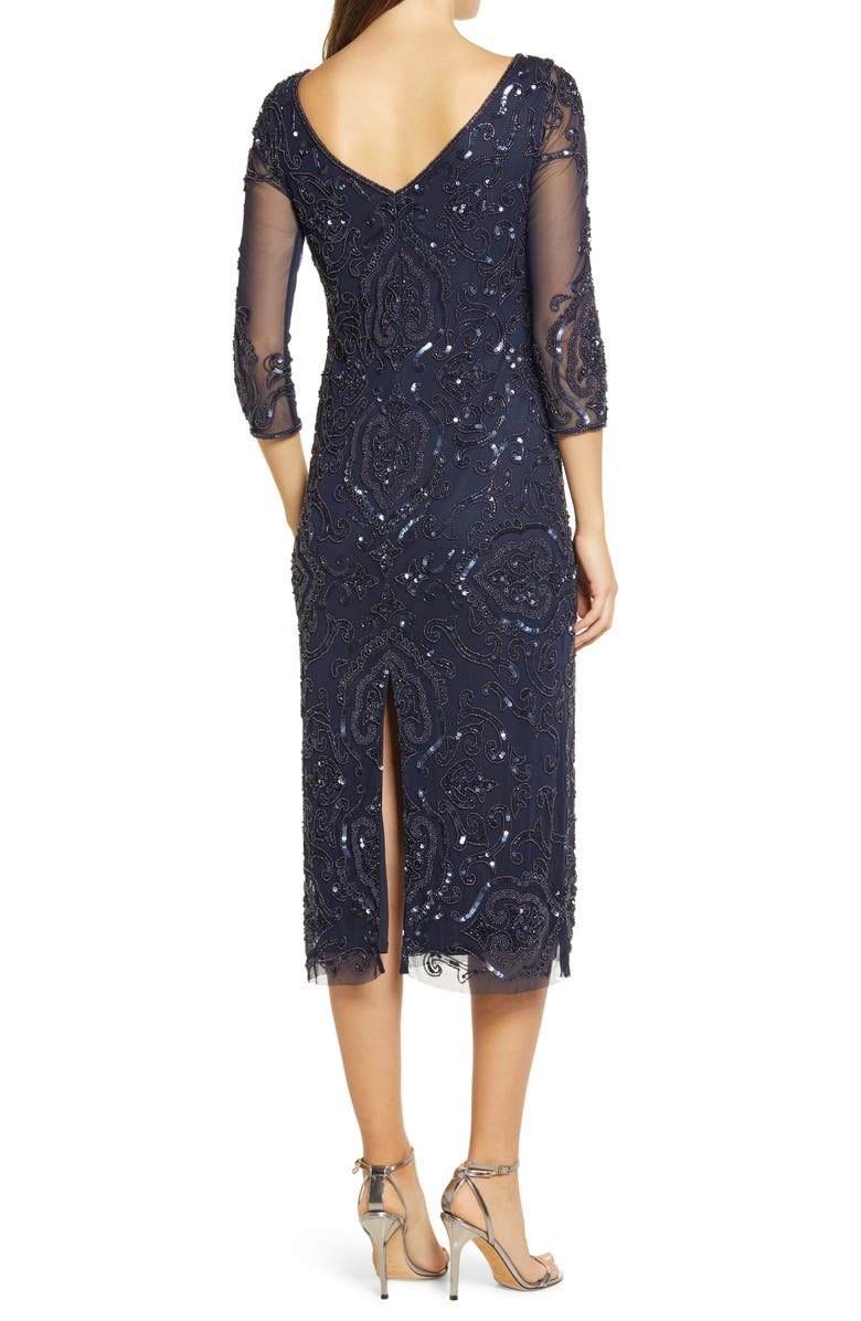Pisarro Nights Sequin & Beaded Cocktail Sheath Dress, Alternate, color, Navy