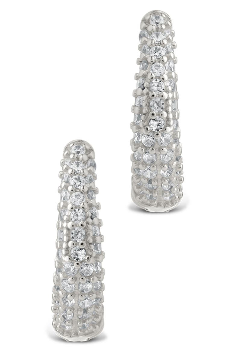 Pavé Cubic Zirconia Huggie Hoop Earrings, Alternate, color, SILVER
