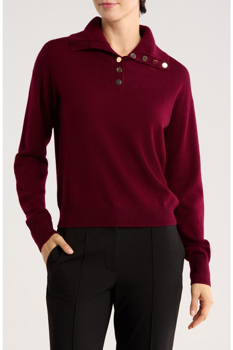 Half Button Placket Wool & Cashmere Blend Sweater, Main, color, BORDEAUX