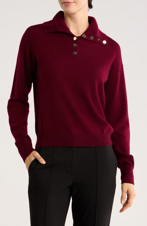 Half Button Placket Wool & Cashmere Blend Sweater