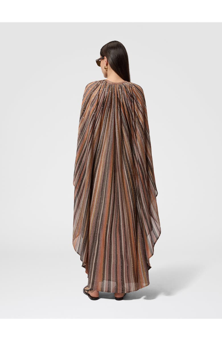Missoni Long Caftan In Ribbed Viscose Lamé With Wide Sleeves, Alternate, color, Green& Brown