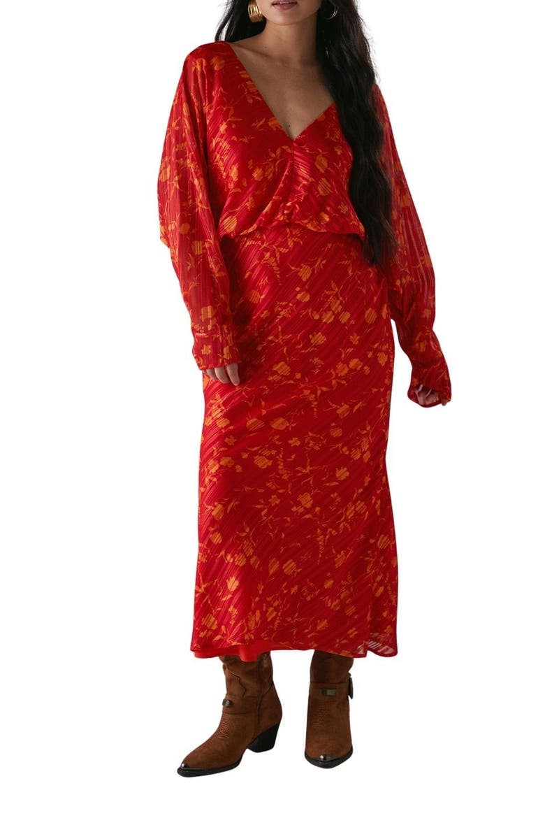 Petite Shadow Stripe Neck Midi Dress, Alternate, color, Red