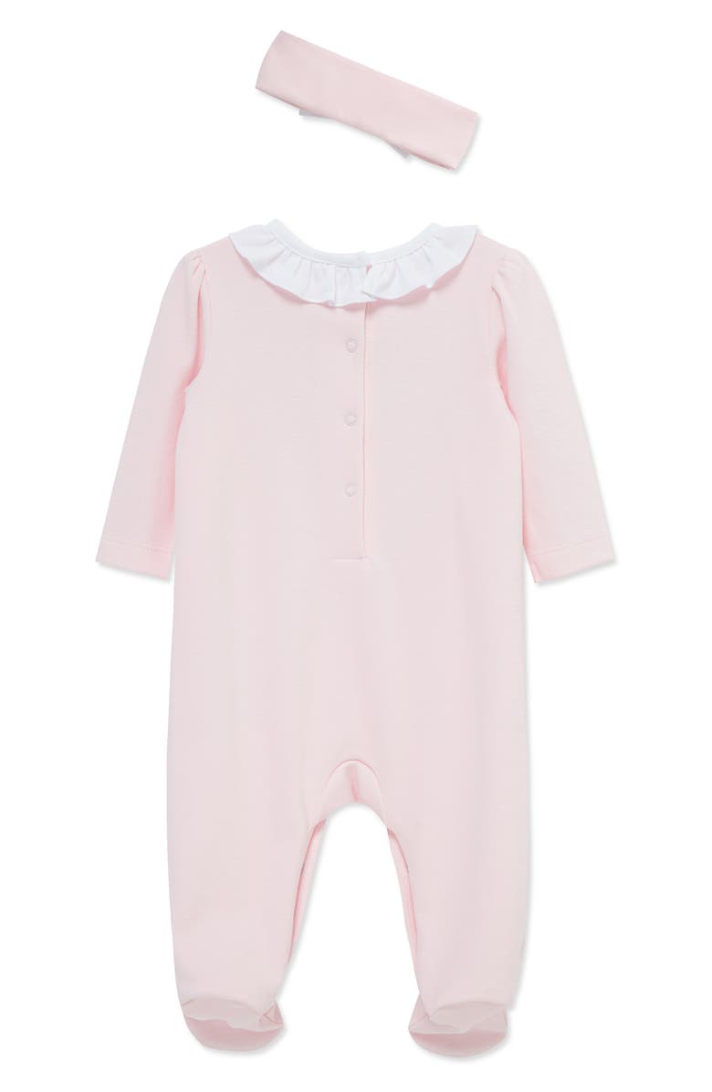 Little Me Rose Ruffle Cotton Footie & Headband Set, Alternate, color, Pink