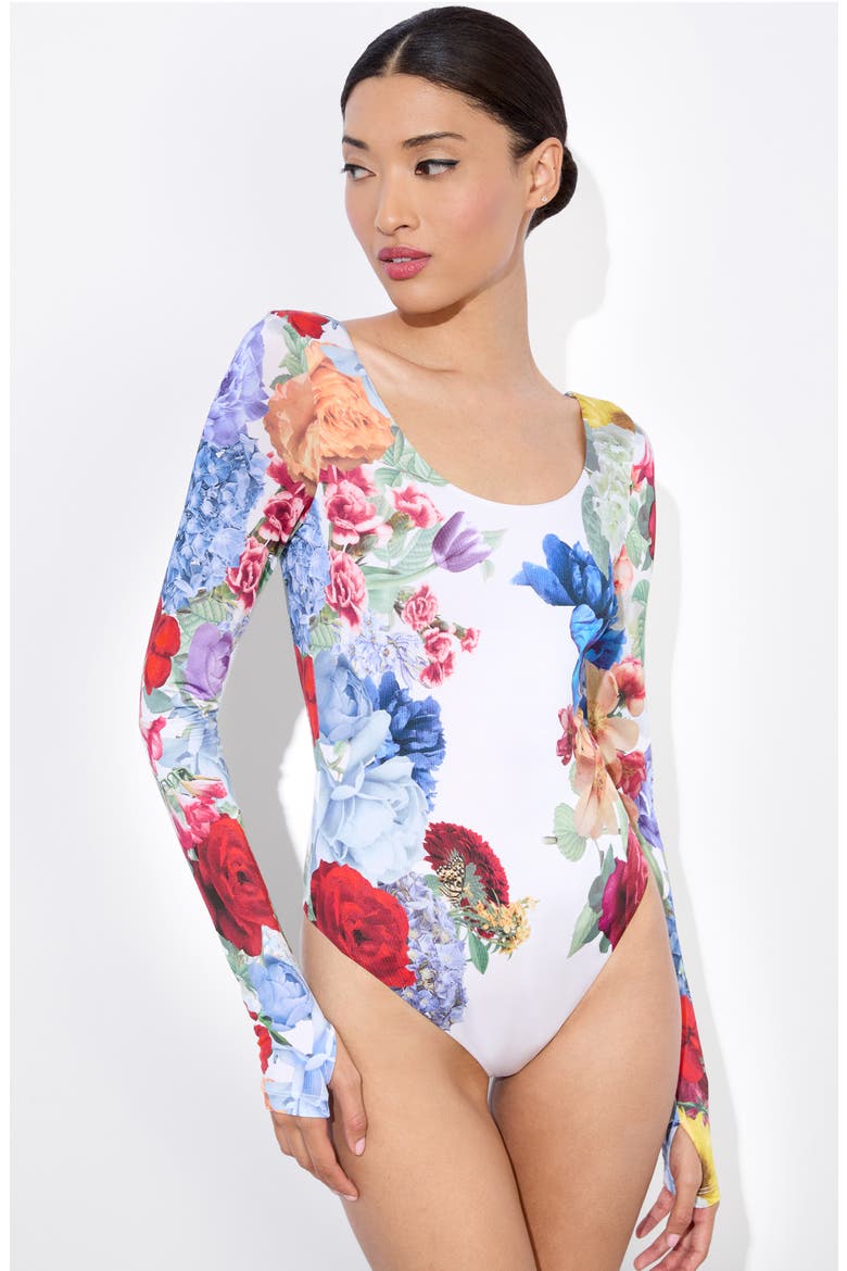 Rhys Floral Print Long Sleeve Bodysuit, Alternate, color, GARDEN BRUNCH OFF WHITE